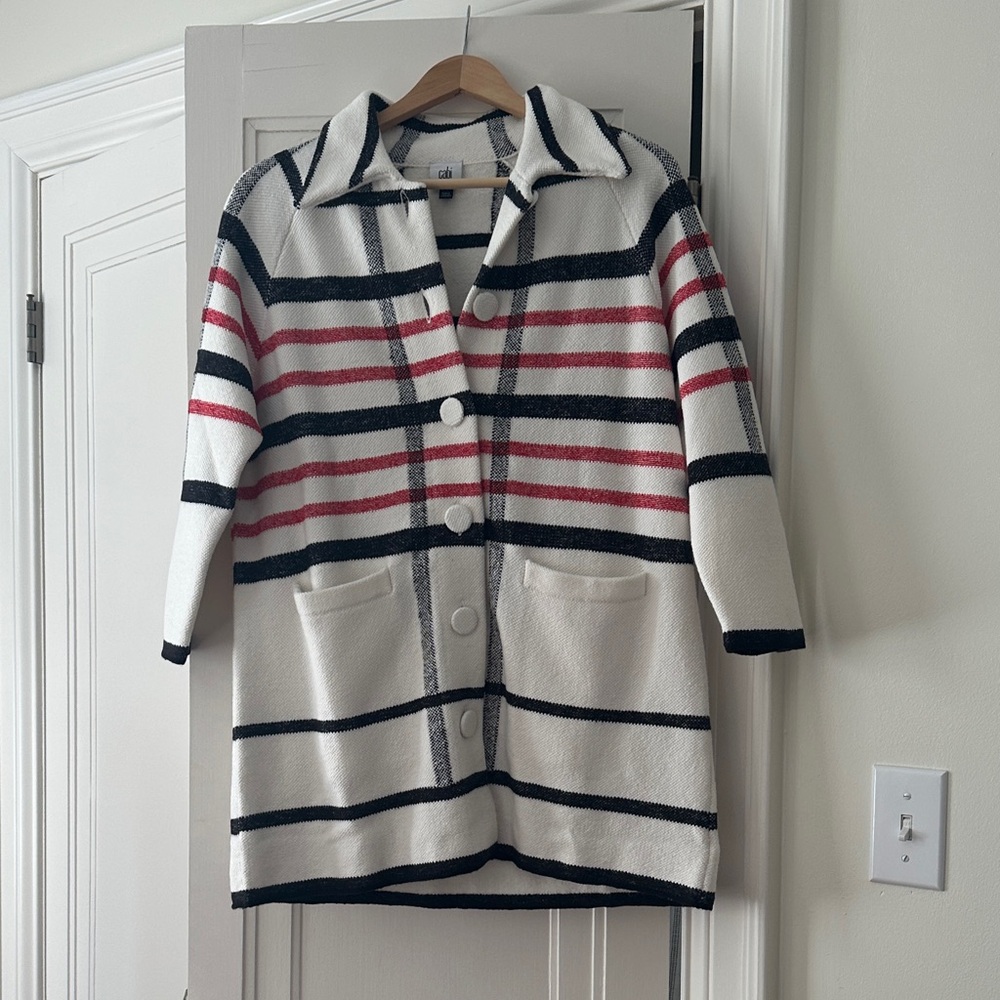 CAbi Striped Pea Coat - Black, Red, White